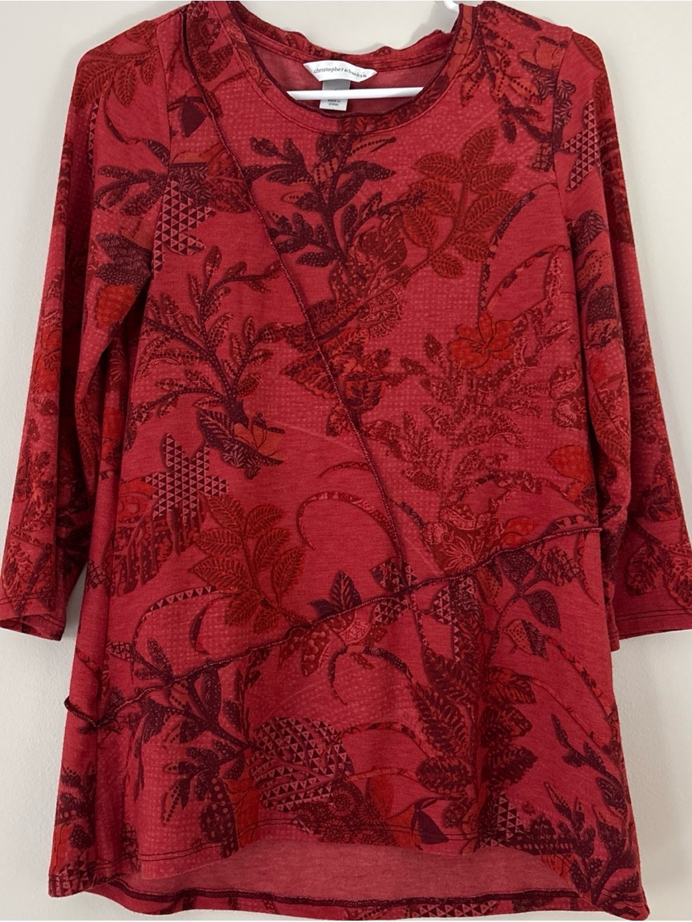 Christopher & Banks Red Floral Patterned Long Sleeve Tunic